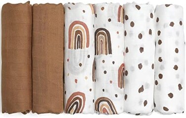 GLLQUEN BABY Receiving Blanket Boy Cotton Muslin Swaddle Blankets Girl Newborn Squares BreathableSoft Thin Baby Blankets Cloths Double Absorbent Infant Swaddling Wrap - 6 Pack (Rainbow