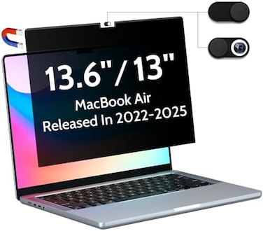 Peslv Magnetic Privacy Screen Compatible With Macbook Air 13.6 Inch (2022-2024, M2, M3Model: A2681 A3113, Removable Matte Anti Glare Blue Light Protector Private Security Filter for 13In Mac Laptop