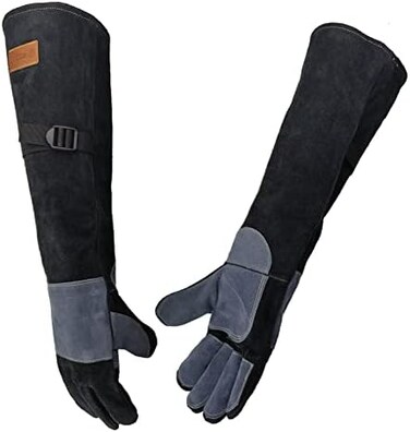 WZQH 23.6 Inches Leather Animal Handling Gloves. Multipurpose Pet Glove for Grabbing Reptile, Grooming, Trips to Vet. PunctureScratch Resistant, Bite Proof for Cat Dog Bird Falcon Livestock Snake