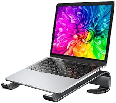 Soqool Laptop Stand for Desk, MacBook Stand Sturdy Laptop Riser, Ventilated Ergonomic Aluminum Laptop Holder Compatible with 12 13 15.6 17 Inch MacBook Pro Air/HP/Dell, Work Cooling Computer Stand