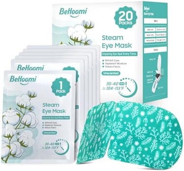 BeHoomi Steam Eye Mask, 20 Packs Eye Masks For Dark Circles And Puffiness Heated Eye Mask Warm Eye Compress Moist Heat Disposable Eye Mask For Dry Eyes, Stress Relief For Home Office Travel-Unscented