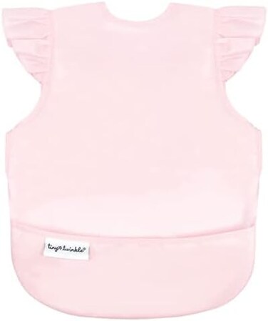 Tiny Twinkle Mess Proof Baby Bib - Waterproof Baby Apron - Machine Washable - PVC, BPA,Phthalate Free - Great Travel Bib for Baby Eating - Baby Food Bibs (Rose, Small 6-24 Months