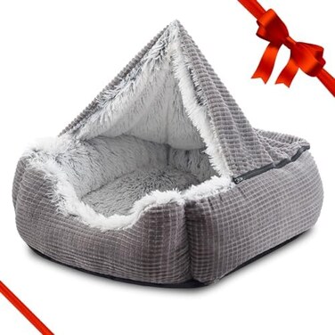 MIXJOY Dog Beds for Medium Large Small Dogs, Rectangle Cave Hooded Blanket Puppy Bed, Luxury Orthopedic Cat Beds for Indoor Cats, Warmth and Machine Washable (25 inches, Grey