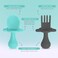 Grabease Baby Spoons and Forks Utensils for Toddlers Infants BPA-FreePhthalate-Free Baby Silverware, 2 Sets, Teal and Gray - Infant Spoon - Toddler Fork