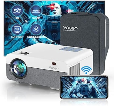 YABER Projector 5G WiFi Bluetooth Projector, 400 ANSI Lumen Full HD Native 1080P Projector, Portable Projector 4K Support 4P/4D Keystone, Zoom, 300" Display Compatible with HDMI, Phone, PS4, TV Stick