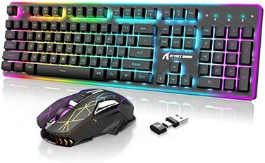 ATTACK SHARK Wireless Gaming Keyboard and Mouse Combo,2.4G Type C/USB Dual Receiver,Full Size Chroma RGB Backlit,Rechargeable 4200mAh,Silent Mice,Mousepad for Smartphone TV Tablet PC Mac