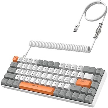 ZIYOU LANG RK-T8 Wired 65% Mechanical Gaming Keyboard with RGB LED Backlit Anti-ghosting TKL Mini 68 Key Custom Coiled C to A Cable Linear Red Switch for PS4 PS5 Xbox PC Mac Gamer(Gray/White/Orange