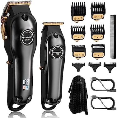 SUPRENT Professional Hair Clippers for Men, Hair Cutting KitZero Gap T-Blade Trimmer Combo, Cordless Barber Clipper Set with LED Display for Mens Gifts (Black