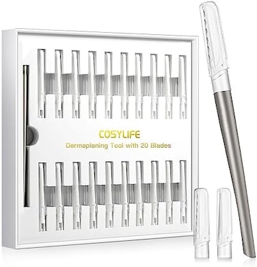 COSYLIFE Dermaplaning Tool for Face Exfoliation, with 20 Replaceable Blades, Facial Shaver/Eyebrow Razor, Peach Fuzz Removal Eyebrow Shaper for Women, Easy to Use Dermaplaner Help Exfoliate and Smooth