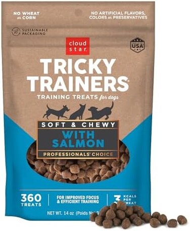 Cloud Star Tricky Trainers Chewy Dog Treats &ndash; Whole Grain Soft, AdultPuppy Training Treats, Salmon 14 oz.