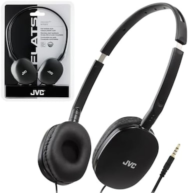 JVC Black Flat and Foldable Colorful Flats On Ear Headphone with 3.94 foot Gold Plated Phone Slim Plug HAS160B