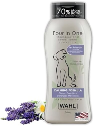 Wahl 4-in-1 Calming Pet Shampoo &ndash; Cleans, Conditions, Detangles,Moisturizes with Lavender Chamomile - 24 Oz
