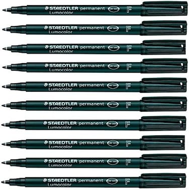 Staedtler Lumocolor Black Fine Permanent Marker Pens Pack of 10 Waterproof Smudge Resistant Quick Dry CD DVD OHP