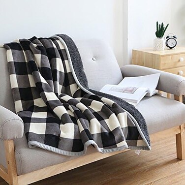 Ukeler Buffalo Check/Plaid Throw Blanket 60''&times;50'' for Couch- Ultra Soft Plush Flannel Fleece Sherpa Throw Bed Throws for Kids and Adult