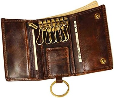 Le'aokuu 1064 Genuine Leather Car Key Case with Coin Hook