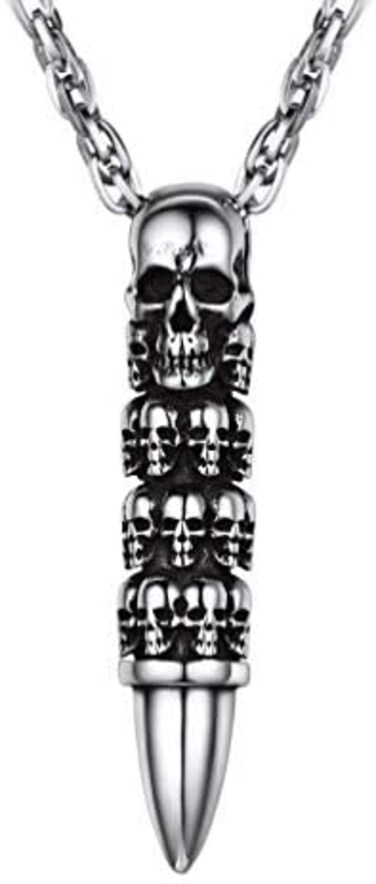 PROSTEEL Skull Bullet Charm NecklacePendant,Men/Women,Punk Style,Steampunk,Gothic,Skeleton,Halloween Supply,Stainless Steel,PSP2795G