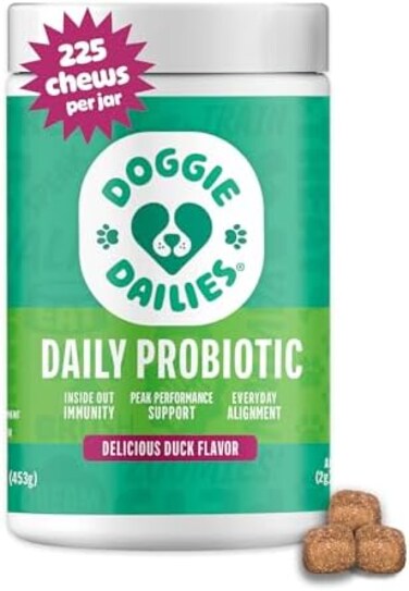 Doggie Dailies Probiotics for Dogs for Digestive Health, Supports Immune System, 225 Soft Chews