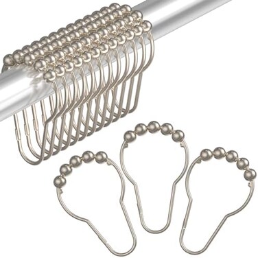 Amazer Decorative Shower Curtain Hooks, Shower Curtain Hooks Rust Proof Stainless Steel Shower Curtain Hooks, Shower Hooks for Shower Curtain Bathroom 12PCS, Matte Nickel