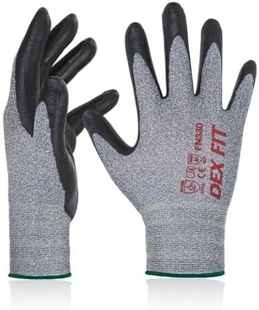 DEX FIT FN330 Work Gloves, Comfortable and Stretchy, Gripping, Durable Nitrile Foam Coating, Smart Touch, Thin and Light, Washable, Grey 8(M3 Pairs