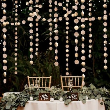 ديكورات لامعة باللون الذهبي الشامباني من Decor365، دوائر ورقية منقطة، أكاليل، شرائط حفلات، رايات، خلفية، لافتة معلقة، مناسبة لحفلات الزفاف، حفلات توديع العزوبية، حفلات ما قبل الزفاف، أعياد الميلاد، رأ