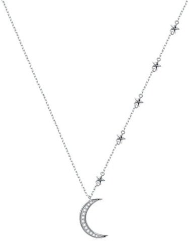 Ladytree 925 Sterling Silver Jewelry Crescent Moon and Star Pendant Necklace