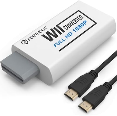 PORTHOLIC Wii to HDMI Converter 1080P for Full HD Device, Wii HDMI Adapter with 3,5mm Audio JackHDMI Output Compatible with Wii, Wii U, HDTV, Monitor-Supports All Wii Display Modes 720P, NTS