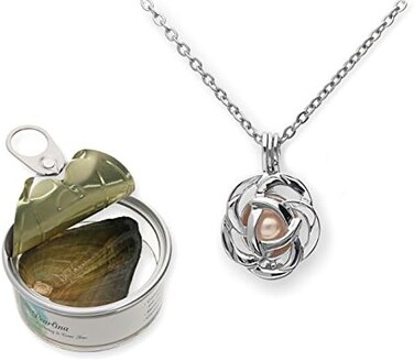 Pearlina Rose Flower Cultured Pearl Oyster Necklace Set Silver Plated Pendant w/Stainless Steel Chain 18