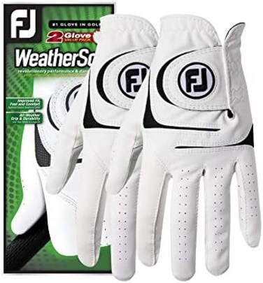 FootJoy Men's WeatherSof Golf Gloves, Pack of 2 (White