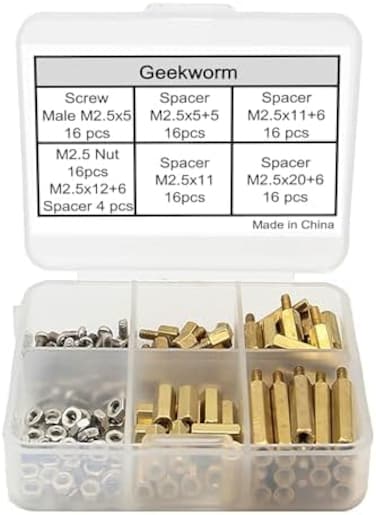 Geekworm Raspberry Pi Installation Tool 124 Pcs/Lot M2.5 Series Hex Brass Spacer/StandoffNutsScrews w/Storage Case Raspberry Pi 3 Model B(Plus/ 3B / Zero W Accessories Kit