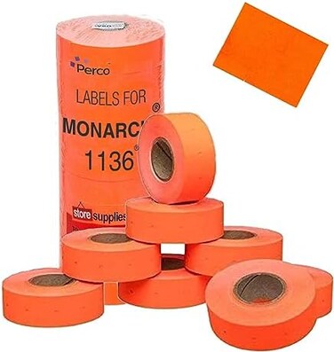 Perco Fluorescent Red Pricing Labels for Monarch 1136 Price Gun - 8 Rolls, 14,000 Pricemarking Labels
