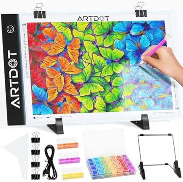 ARTDOT A4 LED Light Pad for Diamond Painting, USB Powered Light Board Kit, Adjustable Brightness with Detachable Stand and Clips