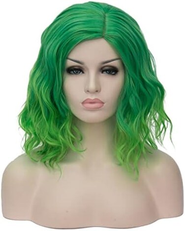 Mildiso Green Wigs for Women 14'' Short Curly Wavy Green Hair Wig Cute Fashion Wig Perfect for Party Halloween M004G