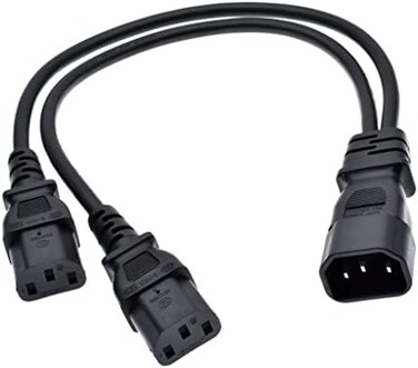 Toptekits (عبوة من قطعتين) كابل مقسم طاقة من نوع C14 إلى 2X C13، كابل مقسم طاقة على شكل حرف Y (20 سم/0.8 بوصة) من C14 ذكر إلى مقبسين أنثى من نوع C13، كابل تمديد طاقة مقسم على شكل حرف Y من نوع IEC C14