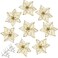 AmaJOY 12pcs Glitter Poinsettia Christmas Tree Ornament Artificial Wedding Christmas Flowers Xmas Tree Wreaths Decor Ornament, 5.5inch, Red and Gold for Choice (Gold