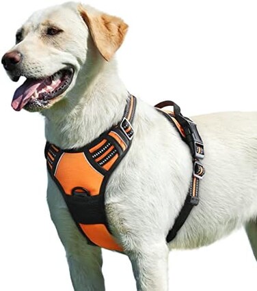 Eagloo Dog Harness No Pull, Walking Pet Harness with 2 Metal Rings and Handle Adjustable Reflective Breathable Oxford Soft Vest Easy Control Front Clip Harness for Small Medium Large Dogs(L,ORANGE
