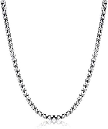 Monily 2-7mm 16-38In Square Rolo Stainless Steel Chain Necklace Round Box Necklace Men Women Jewellery ...
