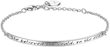 Billie Bijoux 925 Sterling Silver Women Engraved Inspirational Adjustable Bracelet ?She Believed She Could So She Did? Friendship Gift (A-Silver