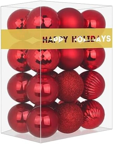 GameXcel Rose Red 3.2" Large Christmas Balls - Christmas Tree Decoration Ornaments Shatterproof Hanging Balls for Birthday Halloween Holiday Wedding Decorations Set of 24pcs
