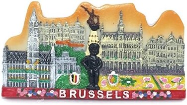 WitnyStore Tiny Landmarks of Brussels Manneken PIS Cinquantenaire Arcade Belgium Western Europe Tourist Attractions Resin Refrigerator Magnet Traveler Souvenir Gift Memento 3D Fridge Magnets