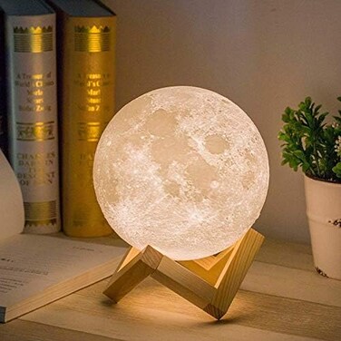 Mydethun (5.9in Moon Light With Wood Base- Mydethun Moon Lamp Moon Light Night Light for Kids Gift for Women USB Charging and Touch Control Brightness Two Tone Warm and Cool White Lunar Lamp (15cm