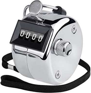 KTRIO Stainless Steel Mechanical Number Count 4 Digit Hand Tally Pitch Clicker Palm Counter for Row, People, Golf, Lap and Knitting (Silver