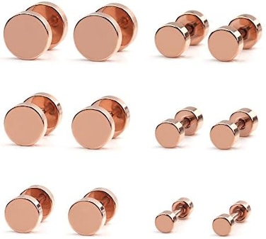 Ruifan 18G Stainless Steel Mens Womens Faux Gauges Ear Plugs Tunnel Earrings Stud 3-8mm 6Pairs