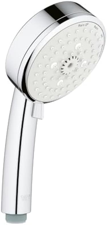 دش يدوي GROHE Tempesta Cosmopolitan 100، 4 بخاخات، نظام مضاد للترسبات الكلسية، تجهيزات حمام وكروم، أبيض، 27575002