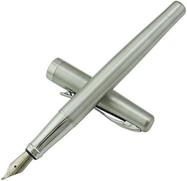 erofa Duke 209 Bent Nib Fountain Pen Set with Ink Refills Converter, Steel Sliver