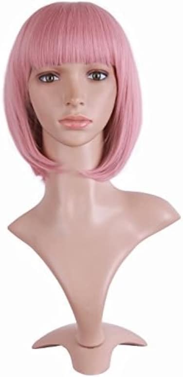 MapofBeauty 12 Inch/30cm Fashion Lady Short Straight Flat Bangs Bob Wig (Rouge Pink