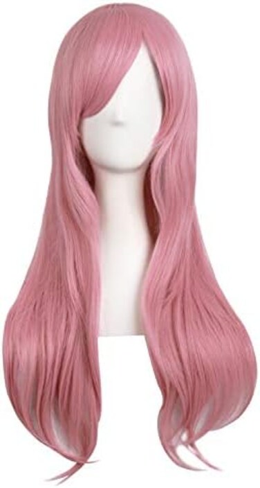 MapofBeauty 28"/70cm Women Side Bangs Long Curly Hair Cosplay Wig (Rouge Pink