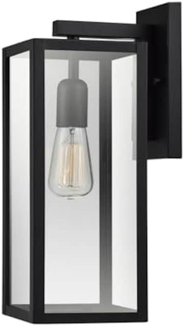 Globe Electric 44176 Bowery 16" Outdoor Wall Sconce, Matte Black Light Fixture, Clear Glass Shades, Weather Resistant Technology, Front Porch Light, Sconce Lights, Lights For House