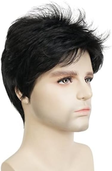 Lydell Men Wig Natural Black Short Straight Hair Synthetic Full Wigs