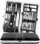 Teamkio Manicure Pedicure Set Nail Clippers Travel Hygiene Kit Stainless Steel Nail Cutter Care Set Scissor Tweezer Knife Ear Pick Utility Tools Grooming Kits with Leather Case 18 in 1 pcs (Black