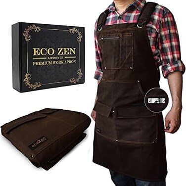 ecoZen Lifestyle Shop Apron - 16 oz Waxed Canvas Work ApronsWaterproof,Easily adjusted to fit size S-XXLTough Tool Apron